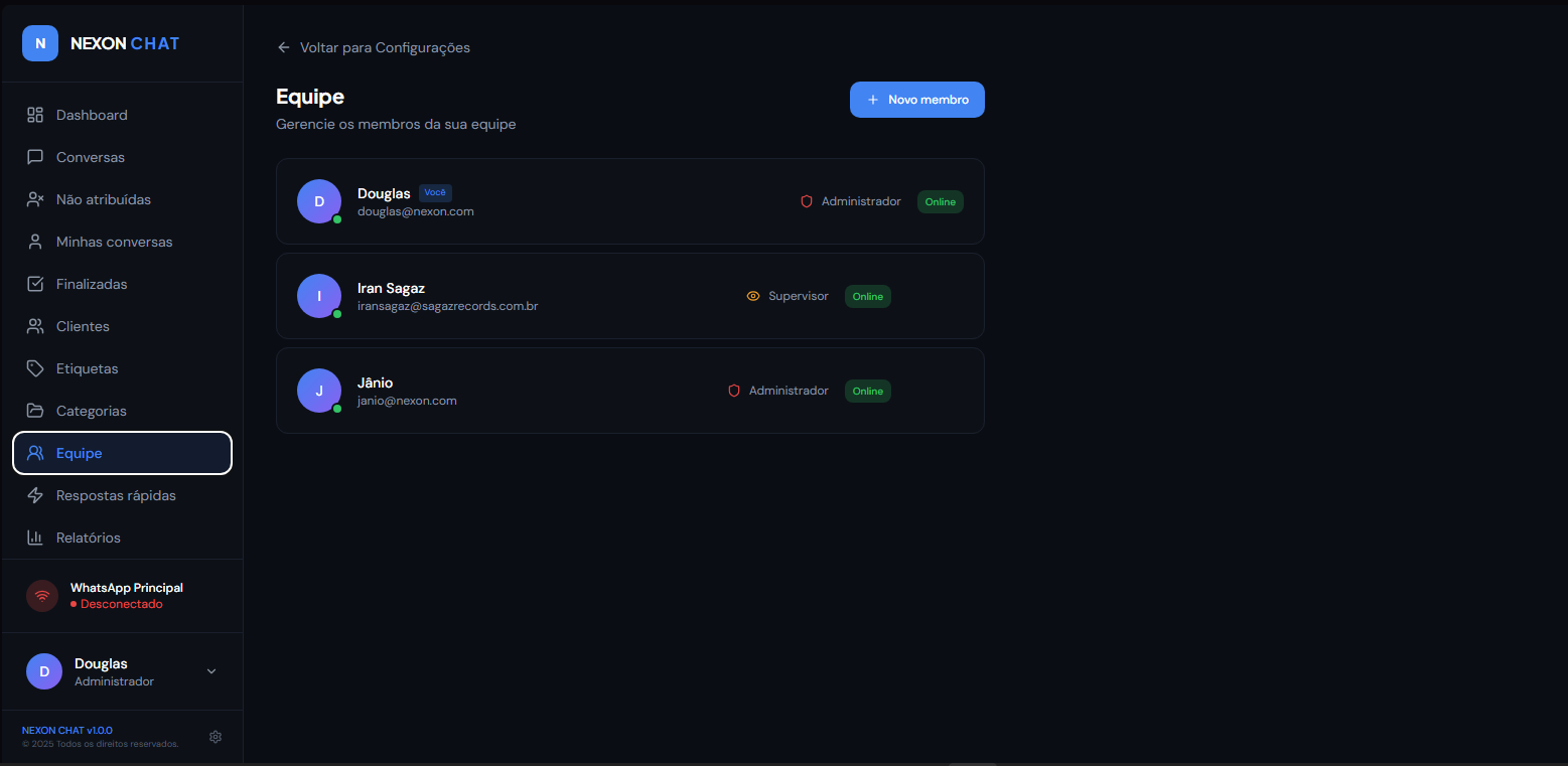 Tela de equipe conectada no Nexon Chat